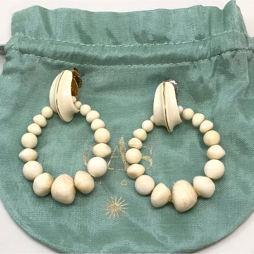 Elegant Gas Bijoux Ivory Acetate Beaded Hoop Earrings St Tropez (Like Andy)